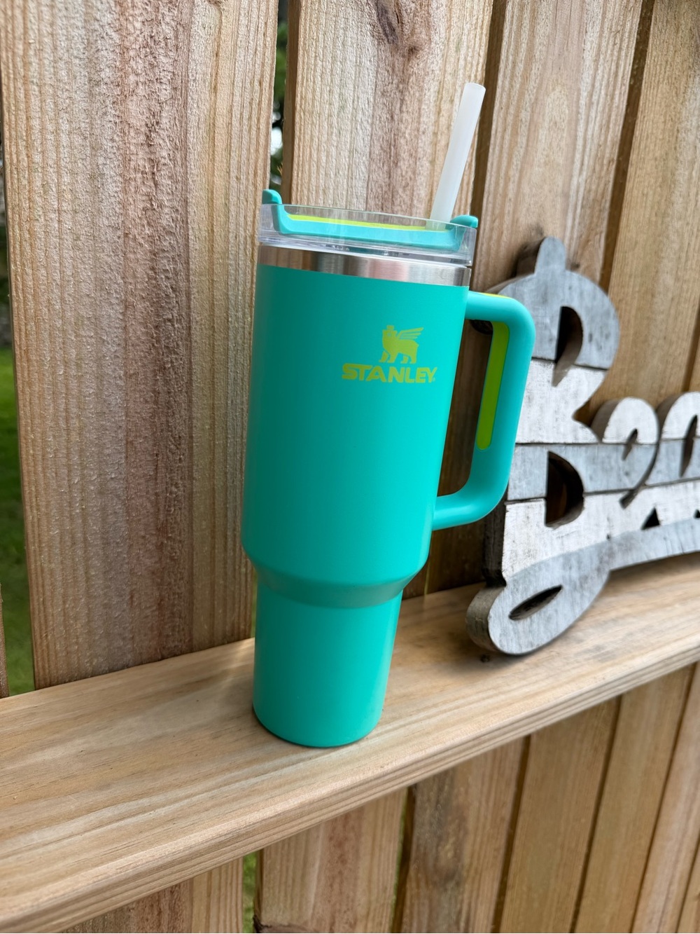 STANLEY Quencher 40oz Travel Tumbler Cup Teal and Lime Lid Make OFFER - Picture 3 of 14